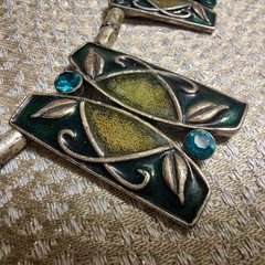 Vintage Czechoslovak Enamel Necklace | Turquoise Glass, 1980s Modernist 39 cm +