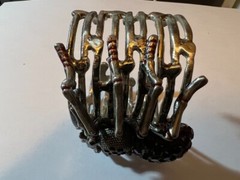 VINTAGE RUNWAY RAISED SPIDER RUBY STONES SILVER BANGLE BRACELET FREE SHIPPING