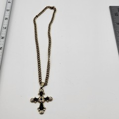 Fun vintage enamel rhinestone faux pearl cross necklace whimsagoth