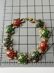 Vintage Gold Tone and Enamel Multi Color Turtle Bracelet 7.5”