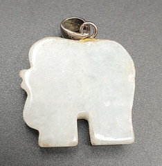 Vintage Jade Elephant Pendant Sterling 925A Fu Good Luck Symbol Faceted Pink Eye