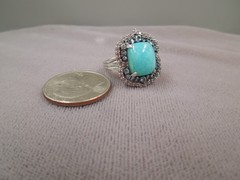 JTV Sterling Silver Blue Amazonite Blue Topaz Halo Ring NIB Sz 7