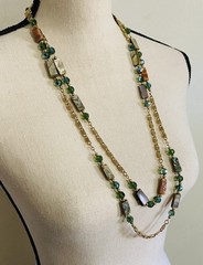 Vintage 80s NAPIER Necklace Abalone Mother Of Pearl & Green Crystals Boho Fairy