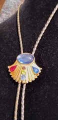 Vintage Ladies Blingy Bolo Tie Mixed Color Cab Stones Goldtone Metal Party Time