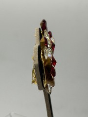 Vtg 80s Glamour Red AB Rhinestone Clip On Earrings Goldstone Made In USA Climber
