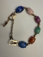 Vintage Link Bracelet Multicolor Stones Prong Set Open Back Small