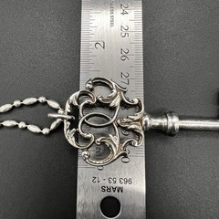 Heavy Sterling Silver Victorian Skeleton Key 3.5” On 16” Italy Bead Chain 41.4g