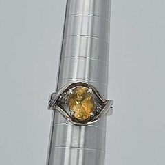 Vintage Citrine Ring Diamond Accents 925 Sterling Silver Size 5 FREE $HIPPING!!
