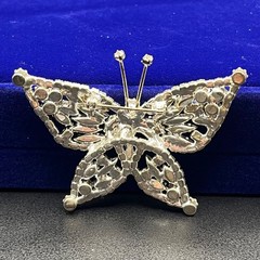 Mid Century Rhinestone Butterfly Brooch Silver Tone Navette Wings