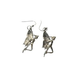 Vintage Art Deco Silver Butterfly Winged Nude Fairy Woman Dangle Earrings