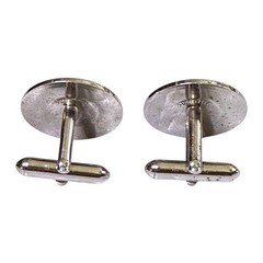 Vintage Swank Cufflinks Mens Silver Tone Blue Jewel Fluted Rim Bullet Back