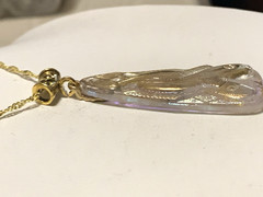 LAST ONE*RARE-ANT.EGYPT REVIVAL GOLD AURORA CZECH GLASS FISH TRIANGLE NECKLACE.g