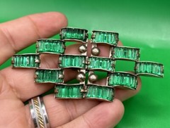 BEAUTIFUL VINTAGE Art Deco Emerald Green Rhinestone Belt Buckle
