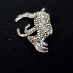 Vintage Pot Metal Rhinestone Brooch Silver Tone Ram Goat Figural 2″ READ
