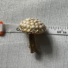 Vintage Milk Glass & Rhinestone Gold Tone Mushroom Brooch