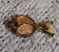 Vintage MONET Signed Tennis Racket Charm Gold Tone