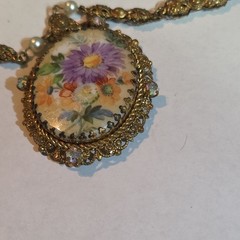Vintage West Germany Floral Filigree Necklace Rhinestones