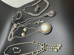 Vintage Costume Jewelry Lot 9 Pc Rhinestone Necklace Pendant Bracelet Earrings