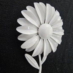 Vintage White Double Layered Daisy Flower Brooch Pin with Stem 2″ Mod 60s Retro