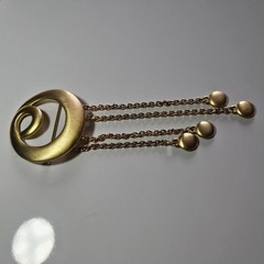 Tona Jewelry Signed Gold Design Swirl Brooch 4 Charms Dangling from 4 Chains
