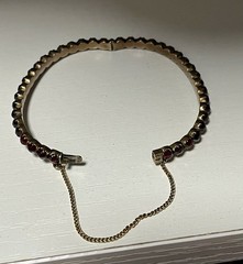 Antique Deep Burgundy Bohemian Garnet Bangle Bracelet with Safety Chain