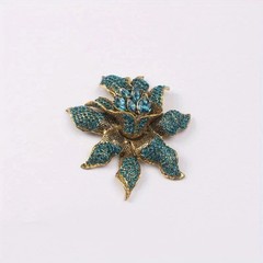 Unique Vintage Style Flower Leaf Blue Rhinestone Crystal Pendant Brooch Pin Gift