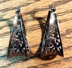 Vtg Sterling Silver 925 Cut Out Hoop Pierced Hinged Post Earrings