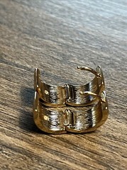 Vintage Hinged Clip On Gold Tone Metal Hoop Earrings