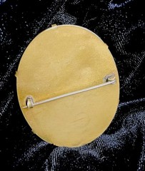 Antique Victorian Hand Paint Rose Flower Oval Cabochon Brass Brooch Pin C Clasp