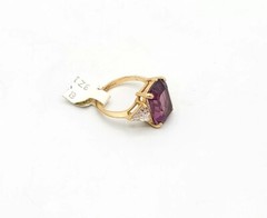 Vtg Sz 8 Ring Purple Clear Cubic Zirconia 18KGE Gold Electroplate Jewelry USA