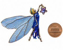 Signed Kirks Folly Fairy Brooch Blue Enamel Winged Glitter Star Wand Whimsical
