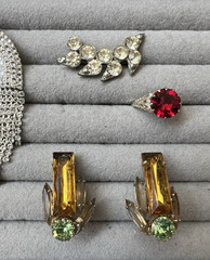 Vintage Rhinestone Jewelry Lot Earrings Brooches Necklace Bracelets Multicolor