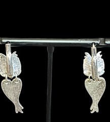 VTG Retro Silver Tone & Yellow/Brown Enamel Owl Necklace Earrings Set ~1960s