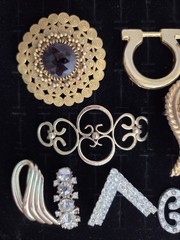 Lot Of Vintage Buckles Gold & Silver Tone Rhinestone & Cabs