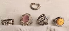 Jewelry lot 5 beautiful rings SIZE Stretchable 6 to 8 CZ Marcasite Rhinestone