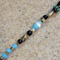 Southwestern Beaded 24in Necklace Nickel Silver Black Beads Blue Cats Eye Glass