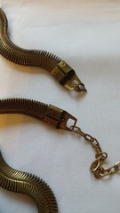 Vintage Gold Tone Brutalist Snake Chain & Rectangle Bar Pendant Necklace