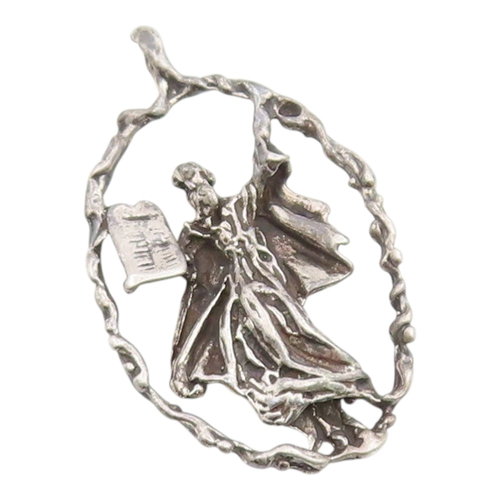 925 Sterling Silver Vintage Pendant Moses Holding The 10 Commandments PT26169