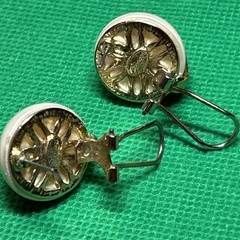 Vintage Carucci Earrings Gold Tone Rhinestone Faux Pearl Pierced 3/4” Beautiful