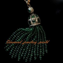 Vintage 1.91ctw Rose Cut Diamond Emerald Silver Gorgeous Tassel Pendant Jewelry
