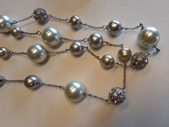 Heavy Faux Pearl Rhinestone Disco Ball Necklace, JCM Brass Earrings, Brooch