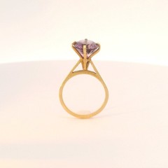 Estate 14K Yellow Gold Amethyst Ring – 1940s High Raised Setting, Size 5.5