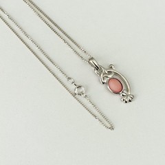 925 Sterling Silver Ireland Signed Pink Opal Shamrock Flower Necklace 18″
