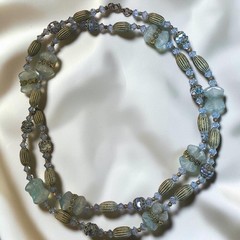 Vintage 1950s 1960s Aqua Glass Crystal Long Beaded Necklace AB Mid Century 33″