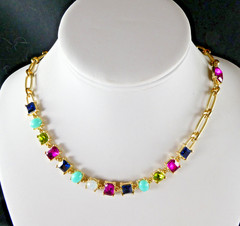 R J Graziano Necklace Multi Color Faux Gemstone Gold Tone Fashion Pink Blue Red