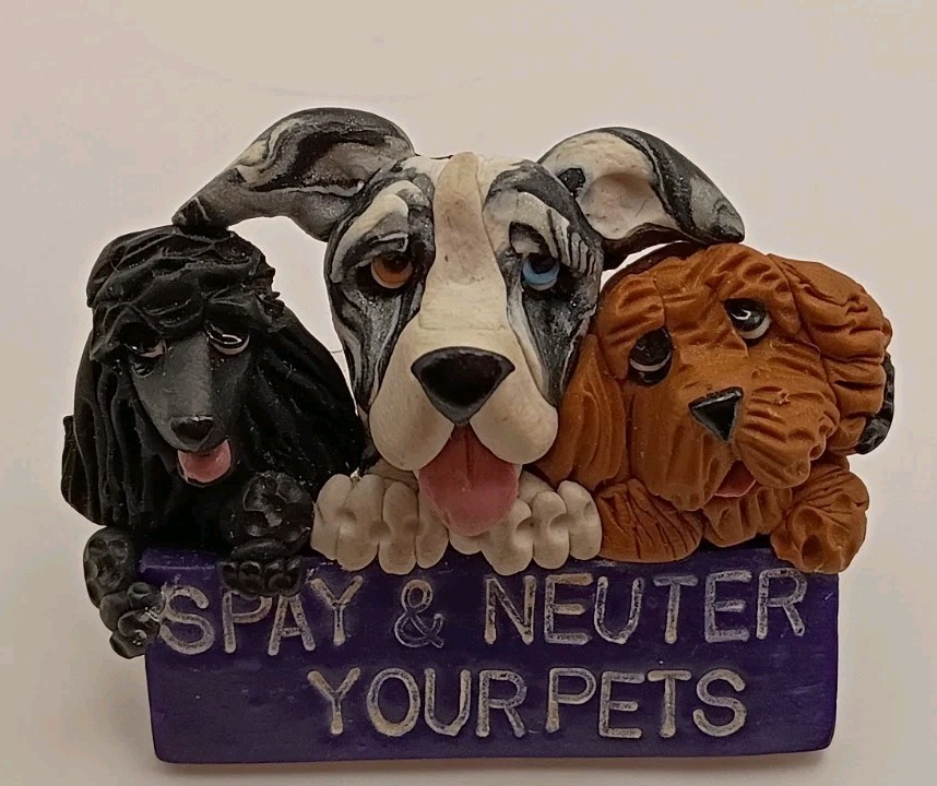 Vtg. 90s Veterinary 3D Dog Head Lapel Pin Spay Neuter Pets Advocacy Polymer Clay