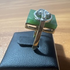 Vintage Estate 14k Yellow Gold Rectangular Jade Diamond Scorpion Motif Ring Sz 6