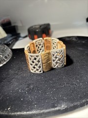 Mixed Metal Stretch Bracelet Copper And Silver Tone