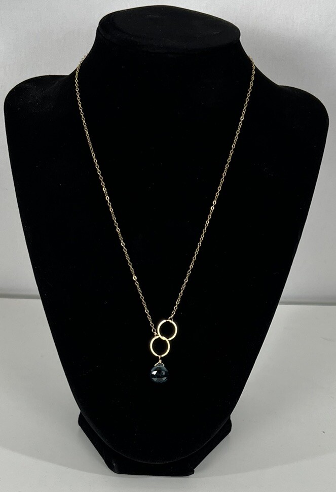 Beautiful 1/20 14K Gold Filled Genuine 17-18” Necklace Blue Gem