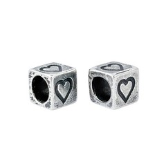 Vintage Sterling Silver 925 Heart Cube Spacer Charm Beads Pair